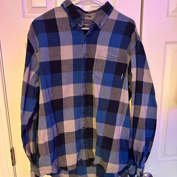 Eddie Bauer Blue and Gray Heavy Flannel - Picture 1 of 2